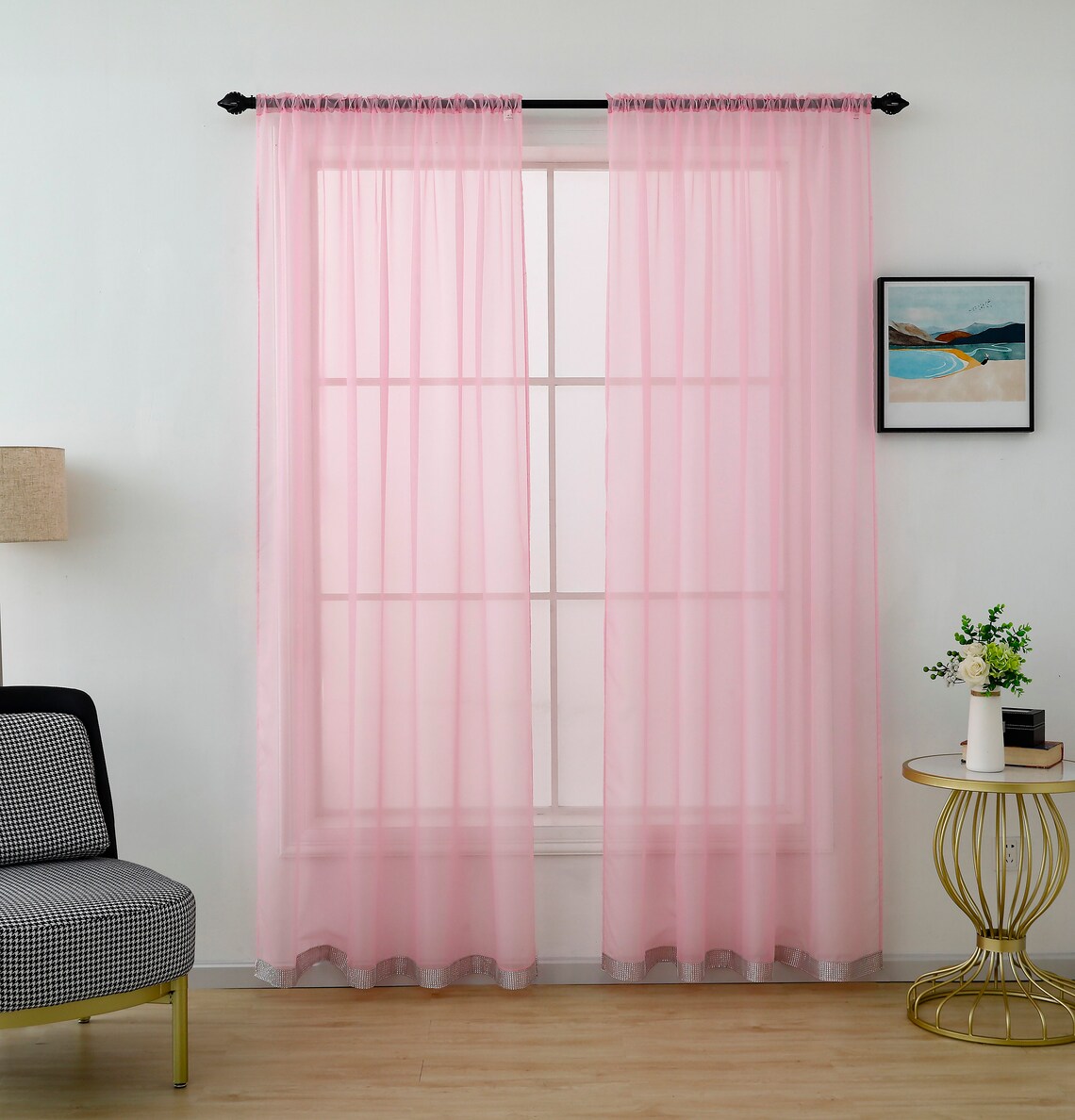 VIVA Sparkle Soft Voile Curtain Panel With Glittery Hem Ready Etsy UK