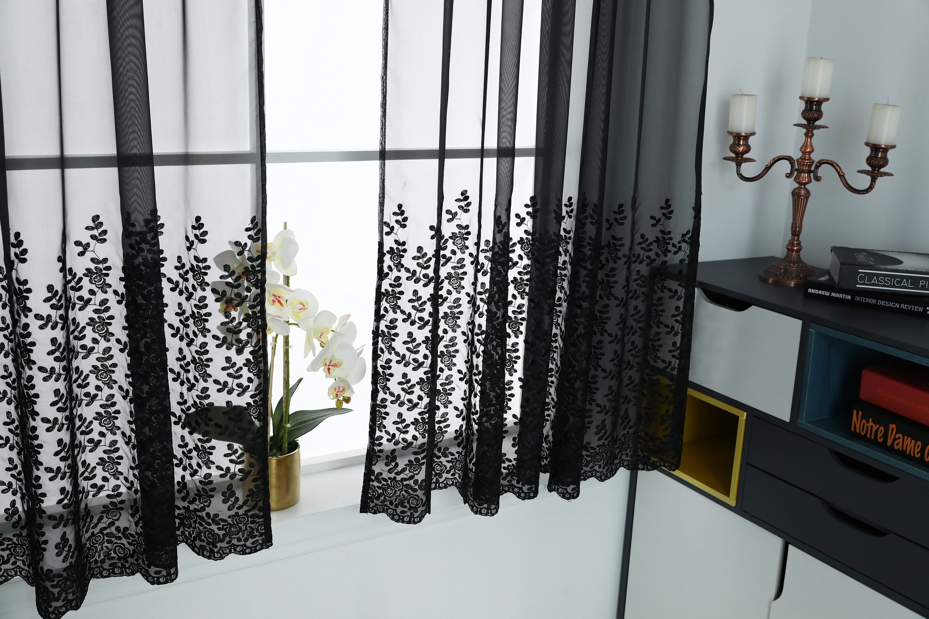 Milly Beautiful Embroidered Soft Voile Curtain Panel in Etsy UK