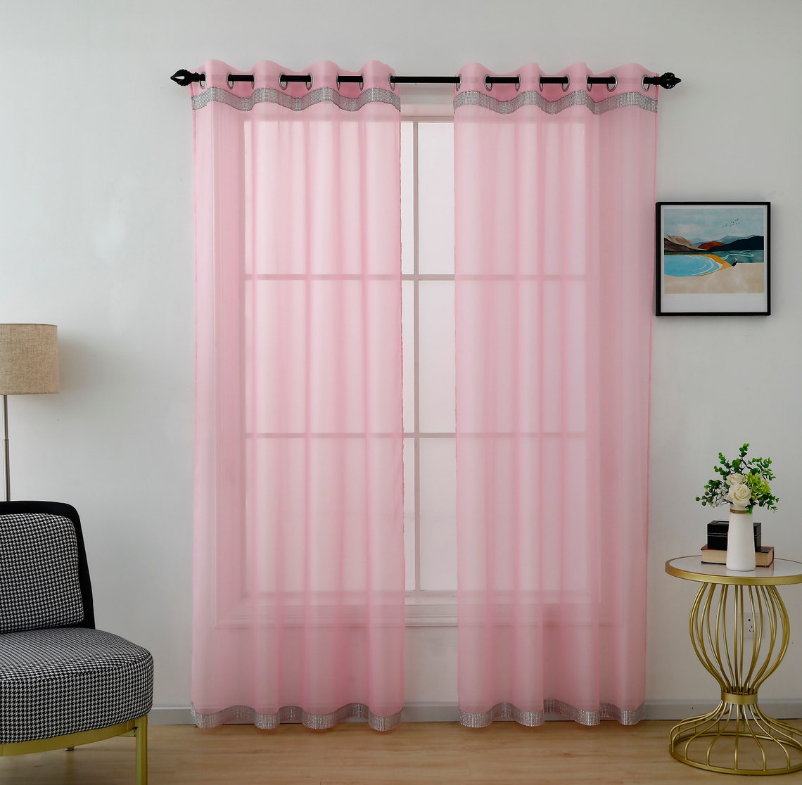 LAS VEGAS Sparkle Soft Voile Curtain Panel With Glittery Etsy UK