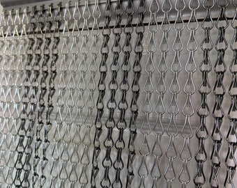 Wide Grey Silver & Grey Or Bronze  Double Hook Aluminium Chain Fly Screen Door Curtain 150cm x 220cm