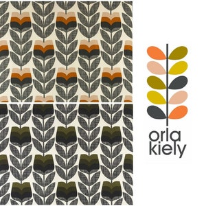 Orla Kiely Rose Bud Designer 100% Cotton Upholstery Fabric - Sold By The Mtr