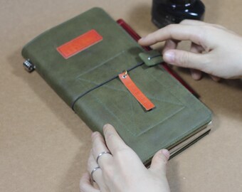 Olive Green Leather Journal Cover: Traveler's Notebook Style