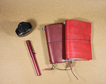 Vachetta Leather Passport Notebook Cover | Bright Red & Deep Red | Vintage Patina Journal | Custom Initials