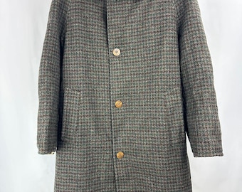 Vintage Wool Blend Coat: Classic Pattern Long Button Overcoat (L-XL)