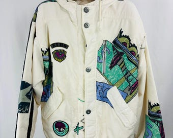 Vintage 90s Graphic Ski Jacket – Elho Style, Retro Streetwear Coat