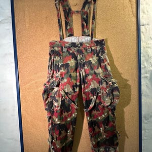 Vintage 90s Swiss Army Alpenflage Camo Cargo Pants with Suspenders