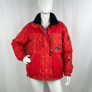 Chaqueta de esquí vintage FILA, camuflaje rojo de los 90, talla 2XL imagen 1
