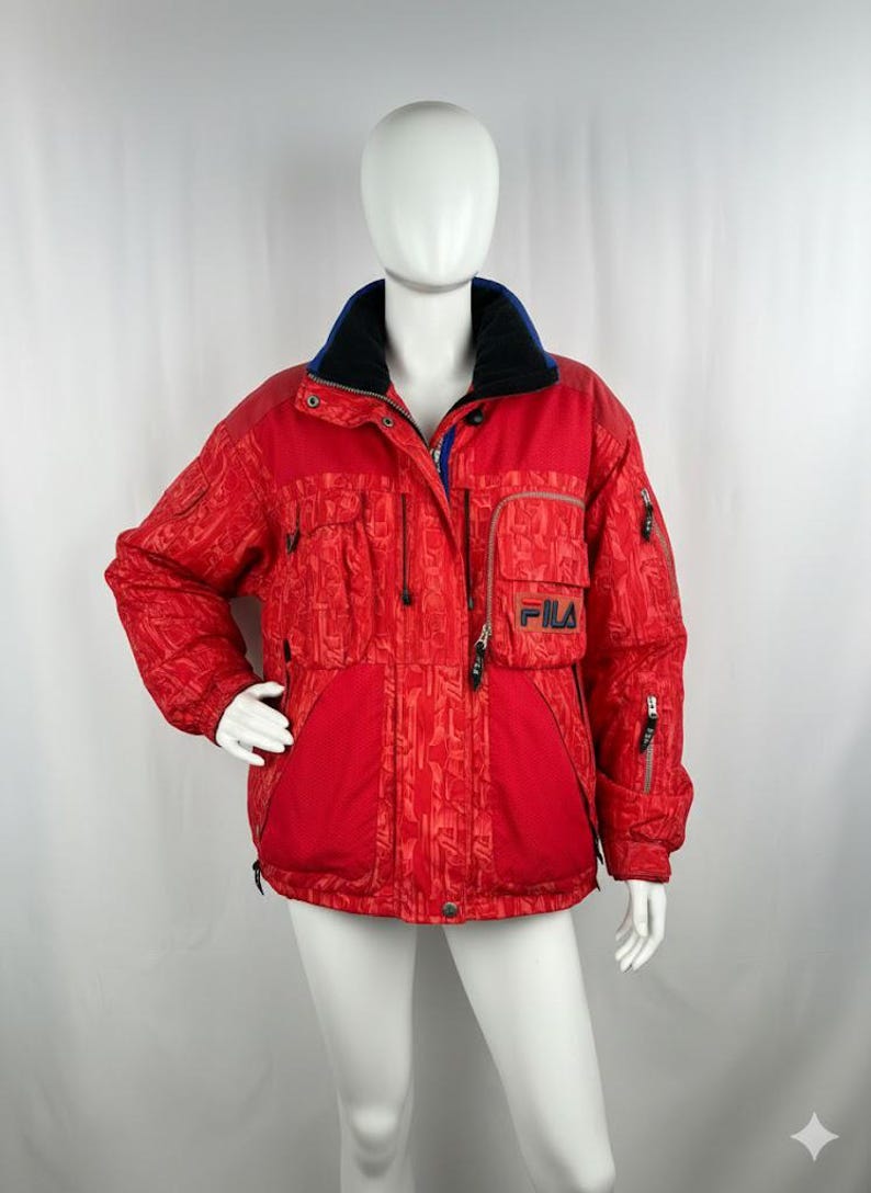 Chaqueta de esquí vintage FILA, camuflaje rojo de los 90, talla 2XL imagen 1