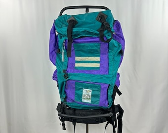 Vintage 90s ParaLine Freetime External Frame Backpack – Teal Purple Gorpcore Hiking Bag