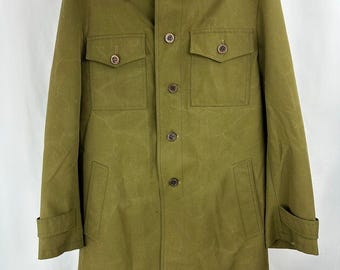 Vintage Prostejov Khaki Overcoat – Classic Military Style Jacket M L