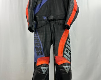 Vintage Dainese Evolution Leather Racing Suit | Black Red Retro Biker Gear (EU 56 XL)
