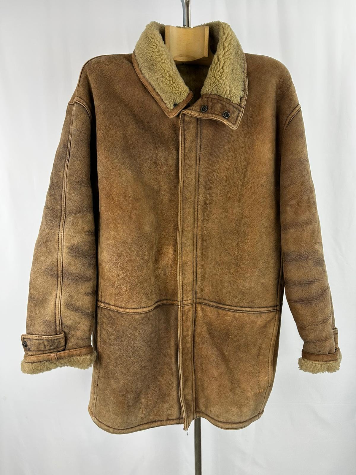 Manteau Femme En Cuir De Mouton Retourné Véritable - Couleur Beige Chamois - Taille 40 - Réversible Fourrure - Neuf
