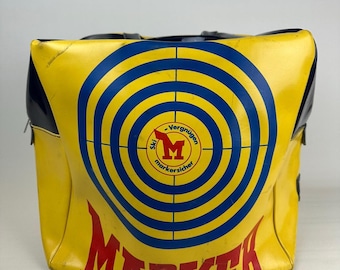 Vintage Marker Ski Bag – 70s/80s Yellow Blue Vinyl, Retro Ski Decor