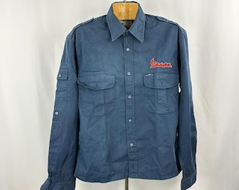 Vintage Sergio Tacchini Vespa Shirt Jacket – Navy Blue Utility Overshirt