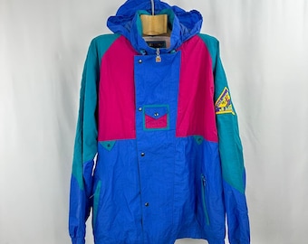 Vintage 90s Color Block Ski Jacket | Jeantex Windbreaker | L XL