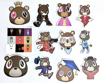 College Dropout Bear Assorted Stickers, Waterproof American Hip Hop Rapper Dropout Bear Cartoon Stickers