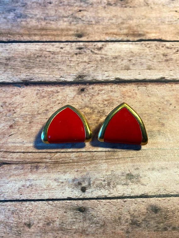 Red Enamel Earrings, Monet Red Enamel Earrings, M… - image 3