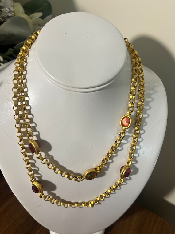 Vintage Gold tone multi layer chain necklace, 2 la