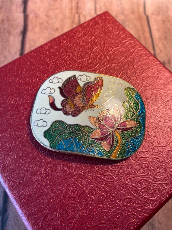 cloisonné bolo tie, red and white butterfly cloiso