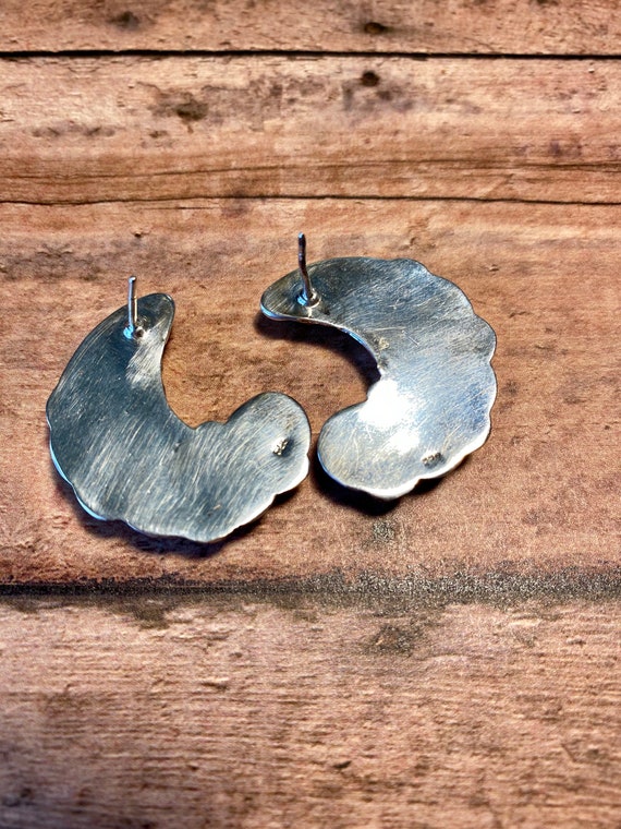 Vintage silver crescent earrings, 925 marked silv… - image 4