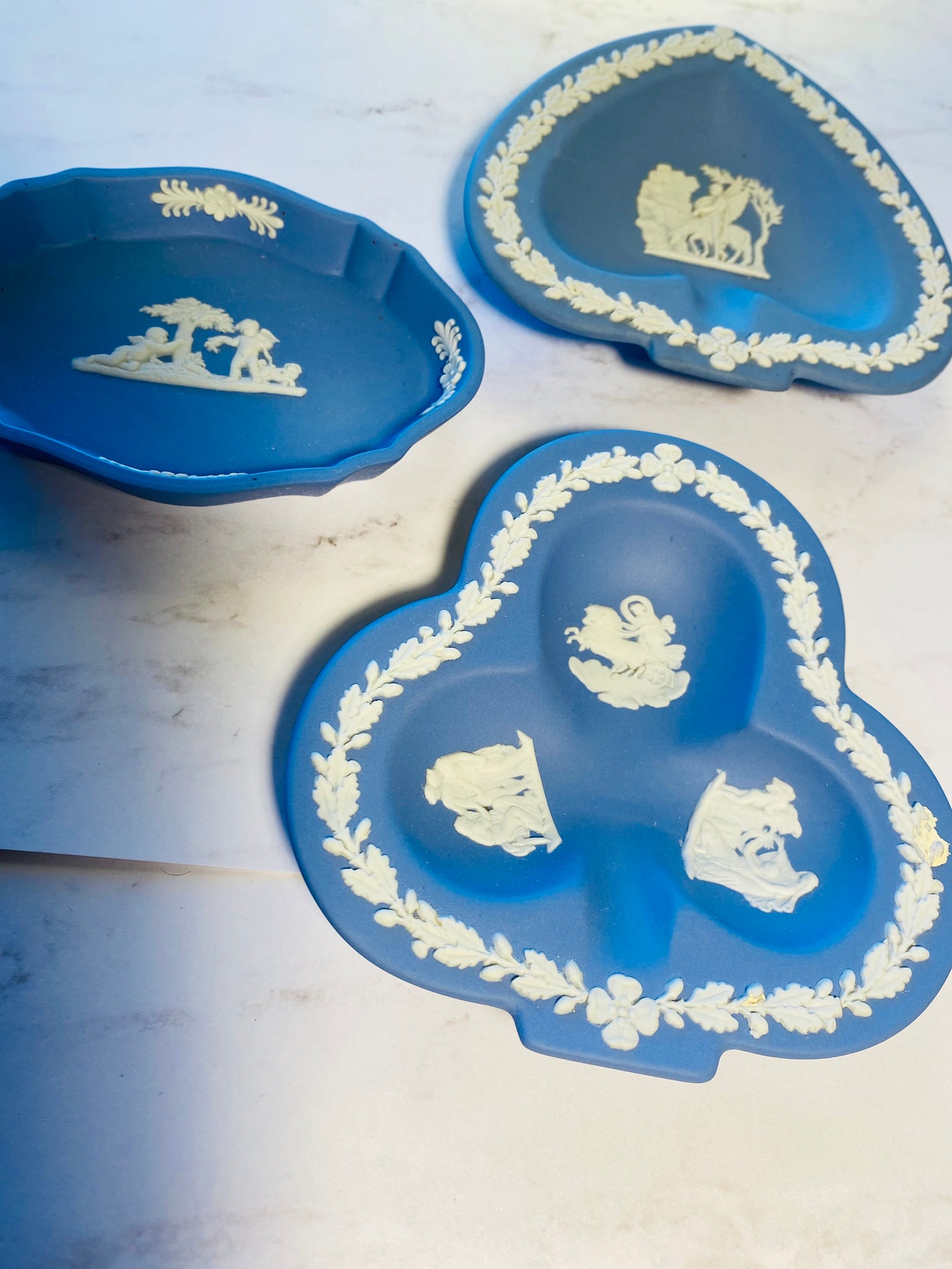 Wedgwood England Blue Jasperware Decorative Trinket Dish Lot, Wedgwood