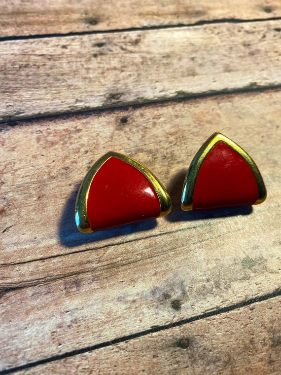 Red Enamel Earrings, Monet Red Enamel Earrings, M… - image 1