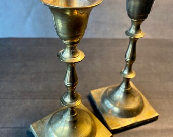 Vintage Brass candle holders, pair of mid century brass candleholders