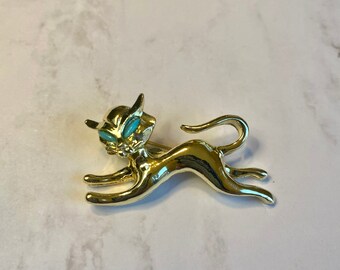 Vintage cat brooch, vintage signed Gerry’s siamese cat, Cat brooch with turqouise colored eyes, Gerry’s signed jewelry