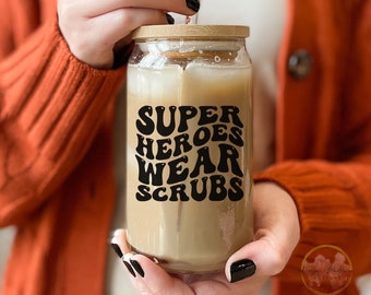 Nurse Iced Coffee Glass Can  Gift for Nurse  Nurse Glass Cup with Lid and Straw  Nurse  Personalized Gift   Nursing Student   RN Graduation