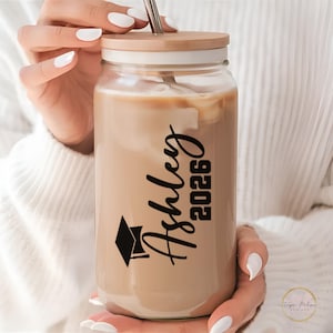 Graduation Class of 2026 Glass Can  Personalized Graduation gift  Graduation gifts  Graduation Glass Cup with Lid and Straw   Grad Gift