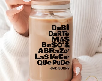 Debi Tirar Mas Fotos Glass Cup with straw  Glass cup with lid and straw  Bad Bunny DTMF  DTMF Merch  Latina gifts  Sapo Concho  Puerto Rico
