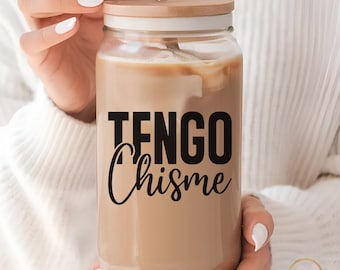 Tengo Chisme Glass cup with straw  Funny Spanish cup  Gift for her  Glass Cups  Latina Mom Bilingual Gift  Latina Gift  Funny Spanish Cup
