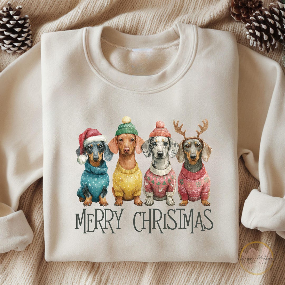 Merry Christmas Dachshund Dog PNG Cute Puppies Tshirt Merry Christmas ...