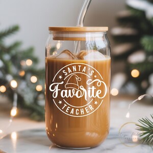 Personalized Teacher Iced Coffee cup   Santa's Favorite Teacher  Christmas Teacher gift  Thoughtful Holiday Teacher gift
