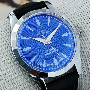 Vintage Fortis Swiss Made Hand-Winding Mechanical Men’s Watch | Blue Retro Maze Texture Dial 17 Jewels Refurbished Gift for Him 380-03