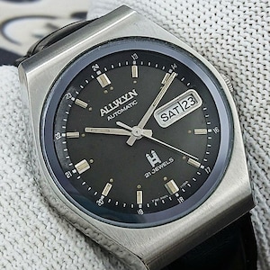 Odnowiony, zabytkowy, automatyczny zegarek na rękę Allwyn Indian dla mężczyzn z 21-dniową datą [mechanizm Seiko 6309a], ze stali nierdzewnej, prezent dla mężczyzny, dla niego, sk0120