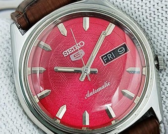 vintage refurbished Seiko 5 automatic 7009A japan mens wrist watch mechanical day date stainless steel gift for men for him -bx1210