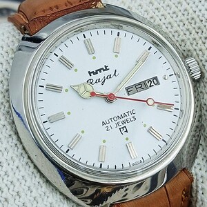 Vintage HMT Rajat automatisch mechanisch Indiaas herenpolshorloge witte wijzerplaat dag datum roestvrijstalen kast cadeau voor mannen voor hem 140-05
