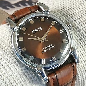 Orologio da polso da uomo Oris vintage, meccanico a carica manuale, realizzato in Svizzera, con quadrante marrone, anse a goccia, cassa in acciaio inossidabile, regalo per uomo - sk0132
