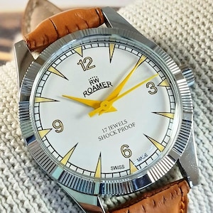 Vintage refurbished Roamer Swiss Made Hand Winding mechanical Mens Wrist watch white dial stainless steel case gift for men for him -sk0150