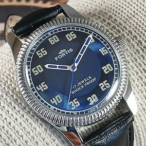 Orologio da polso da uomo Fortis vintage, ricondizionato, con movimento meccanico a carica manuale, realizzato in Svizzera, quadrante blu, cassa in acciaio inossidabile, regalo per uomo - sk0135
