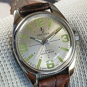 Vintage refurbished Tressa Swiss Made Hand Winding mechanical Mens Wrist watch silver dial stainless steel case gift for men for him -bx0209