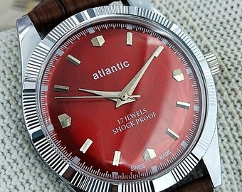 Montre Atlantic Suisse Mécanique – Homme, Cadran Noir, Bracelet Cuir, Révisée En 2020