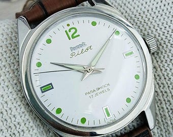 Vintage HMT Pilot Indian Hand-Winding Men’s Watch | 17 Jewels Retro White Dial Classic Art Deco Design Refurbished Gift for Him 160-06