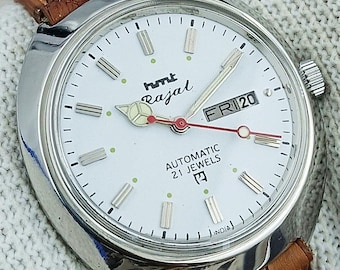Reloj de pulsera automático HMT Rajat vintage, mecánico, indio, para hombre, esfera blanca, día, fecha, caja de acero inoxidable, regalo para hombre, para él, 140-03