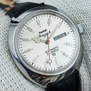 Vintage HMT Rajat automatisch mechanisch Indiaas herenpolshorloge zilveren wijzerplaat dag datum roestvrijstalen kast cadeau voor mannen voor hem 140-09