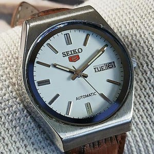 vintage refurbished Seiko 5 automatic 6309A japan mens wrist watch mechanical day date stainless steel gift for men for him -bx0314