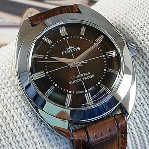 Vintage Fortis Swiss Made Hand Winding mechanical Mens Wrist watch brown dial 38mm cushion case stainless steel gift for men for him -SK0309