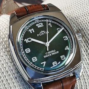 Vintage refurbished Fortis Swiss Made Hand Winding mechanical Mens Wrist watch green dial stainless steel case gift for men for him -bx0601