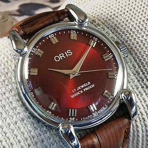 Orologio da polso da uomo Oris vintage, meccanico a carica manuale, realizzato in Svizzera, con quadrante rosso, anse a goccia, cassa in acciaio inossidabile, regalo per uomo - sk0130